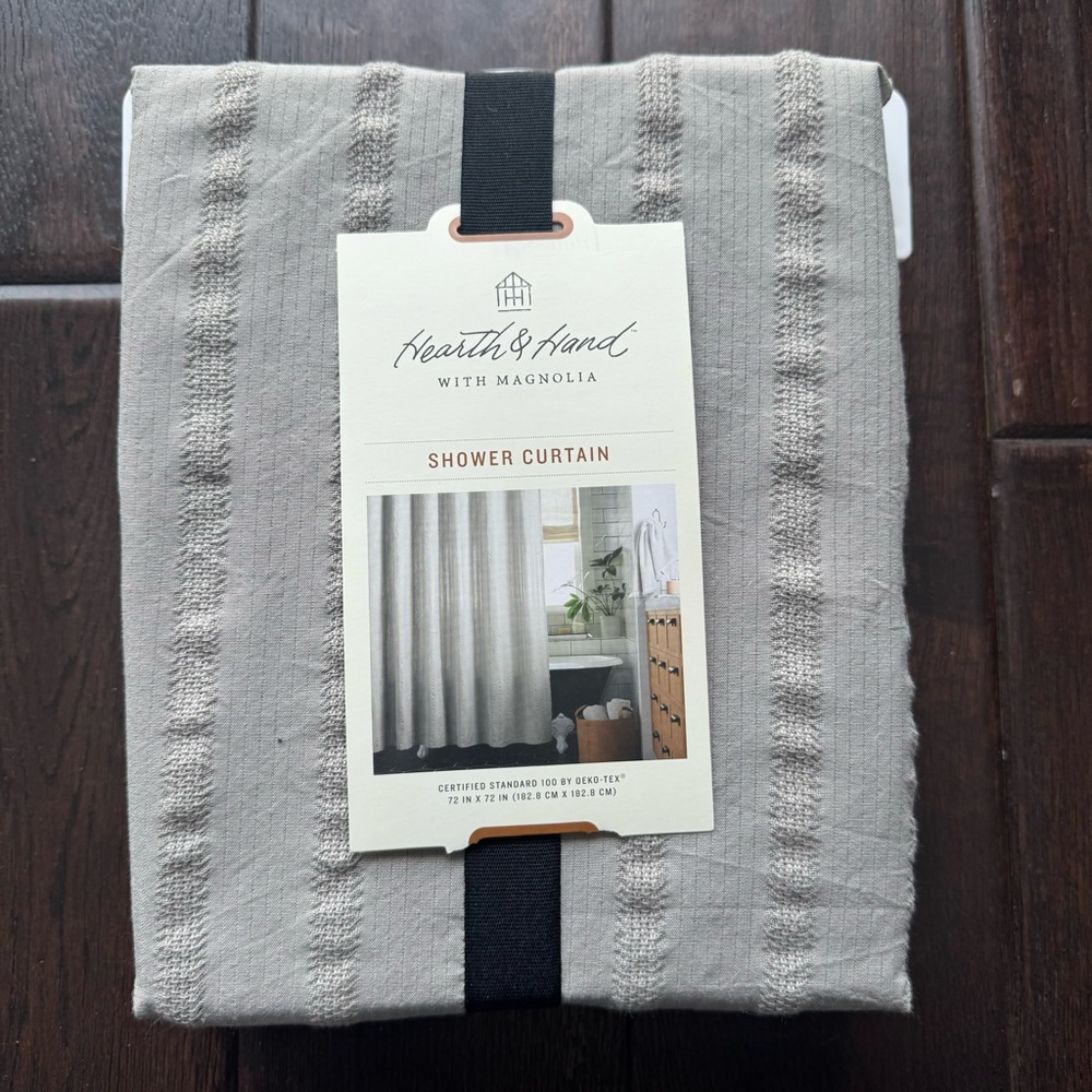 Hearth & Hand - Shower Curtain Jet Gray Crinkle Stripe NWT